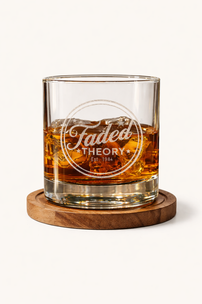 FADED THEORY "Vintage Signature" Engraved Rocks Glass — 10oz Whiskey Glass