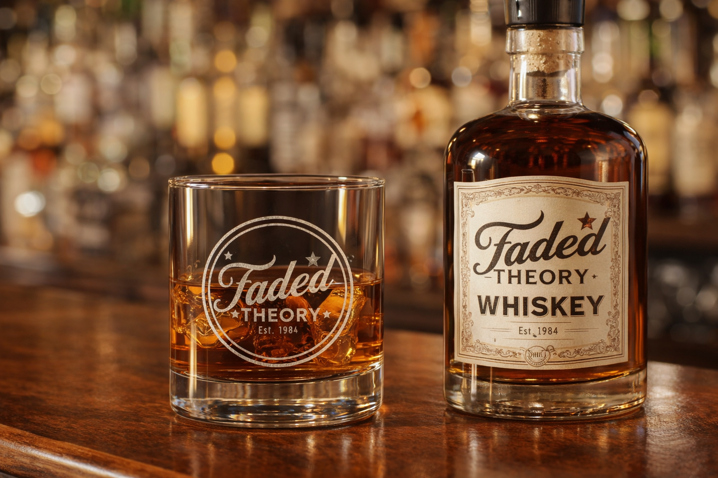 FADED THEORY "Vintage Signature" Engraved Rocks Glass — 10oz Whiskey Glass