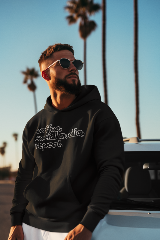 COFFEE, SOCIAL AUDIO, REPEAT PREMIUM UNISEX HOODIE