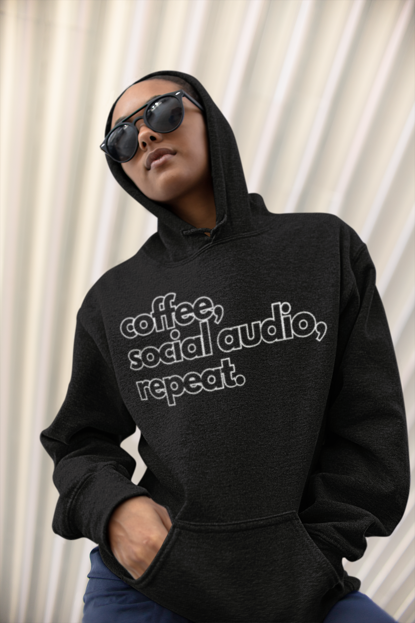 COFFEE, SOCIAL AUDIO, REPEAT PREMIUM UNISEX HOODIE